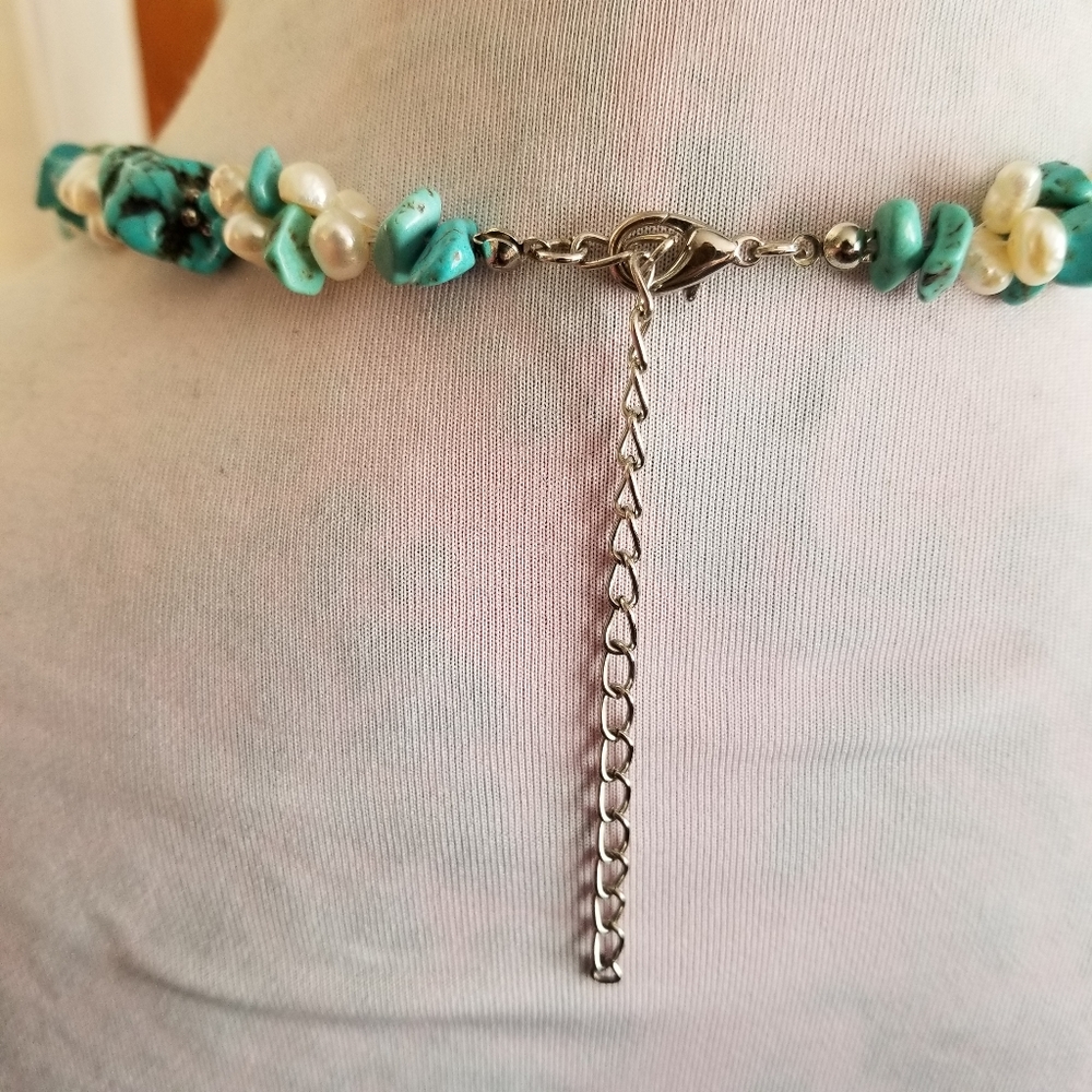 Necklace Southwestern Chunky real pearls and blue stone western style - Picture 7 of 17